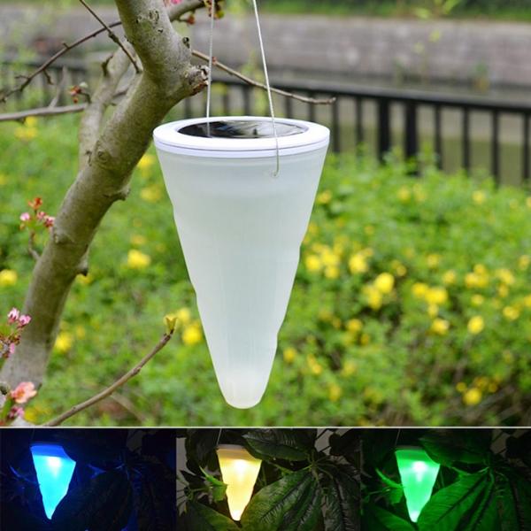Solar Cone LED Light Hanging Pendant Lamp Outdoor Waterproof Colorful