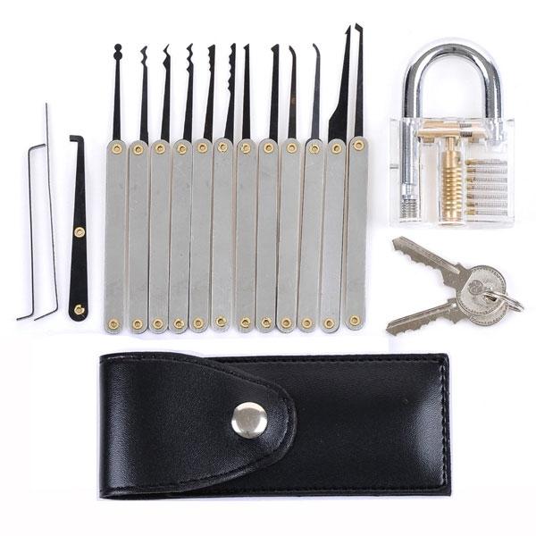 12pcs Lock Pick Set with Transparent Practice Padlocks for Locksmith