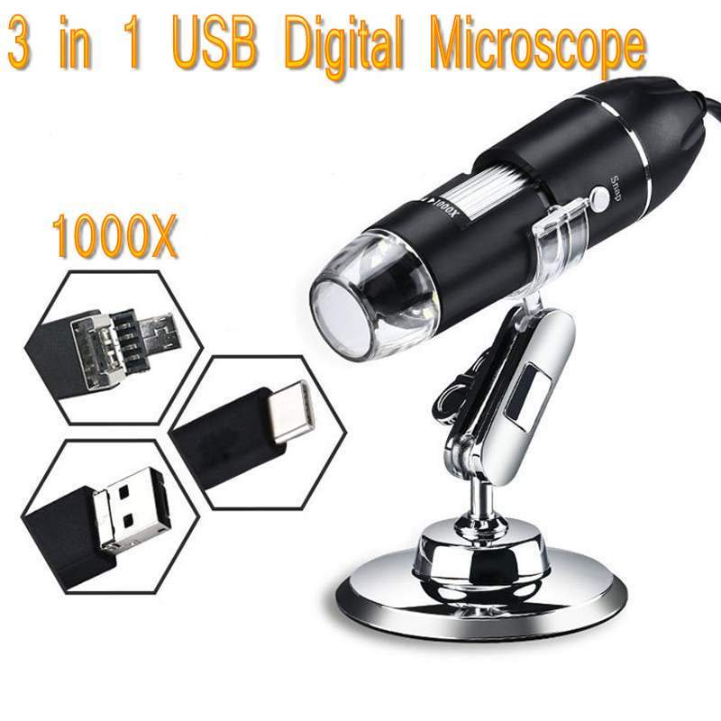 USB Digital Microscope Mini BGA Camera SMD 8 LED 1000x Mobile Electronic Microscope 3 in 1 MAC Android Type-c For Soldering