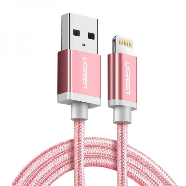 2M Ugreen MFI Certified Lightning to USB 2.4A Data Charge Cable Rose Gold