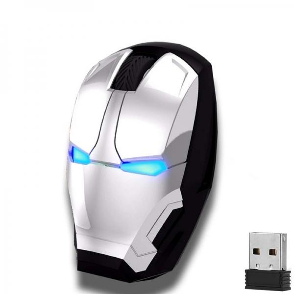 War Machine Silver 2.4G Ergonomic Wireless Iron Man Mouse with USB Receiver,Mute Button 800/1200/1600 DPI Adjustable for Notebook, PC, Laptop, Computer, Macbook