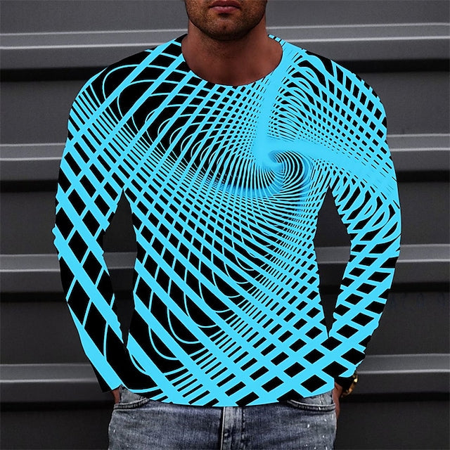 Men's T shirt Tee Optical Illusion Graphic Prints Crew Neck 3D Print Outdoor Street Long Sleeve Print Clothing